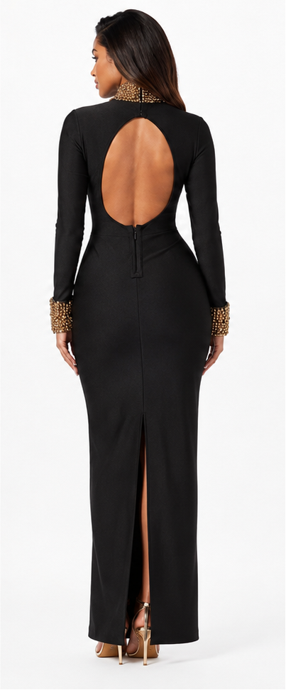 Amari Pearl Bandange Black and Gold Dress