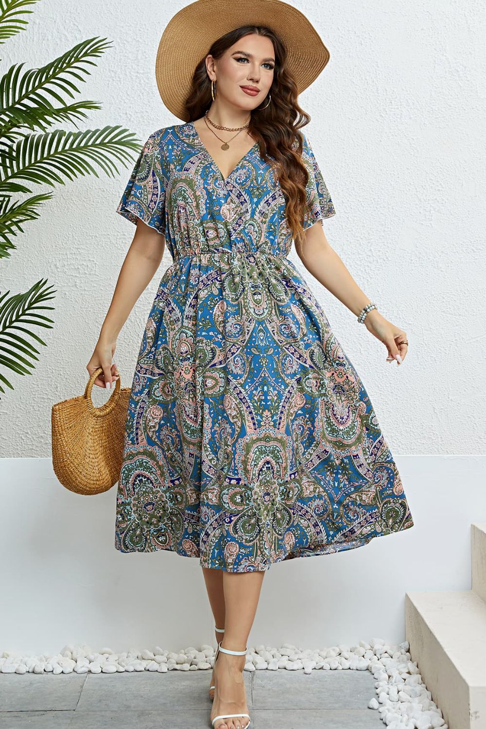 Honey Printed Flutter Sleeve Midi Dress