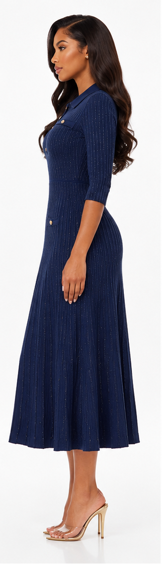 London Navy Embellished Collared Dress