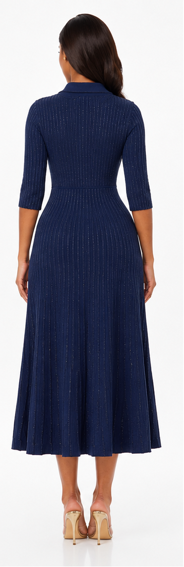 London Navy Embellished Collared Dress