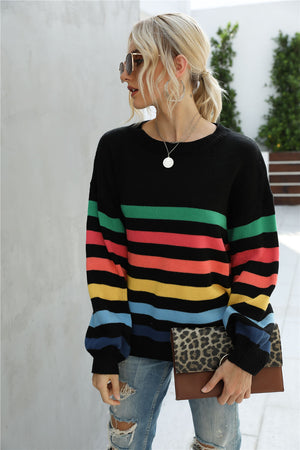 Rainbow Stripe Dropped Shoulder Sweater