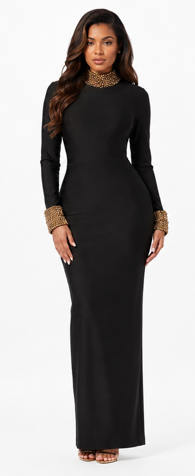 Amari Pearl Bandange Black and Gold Dress