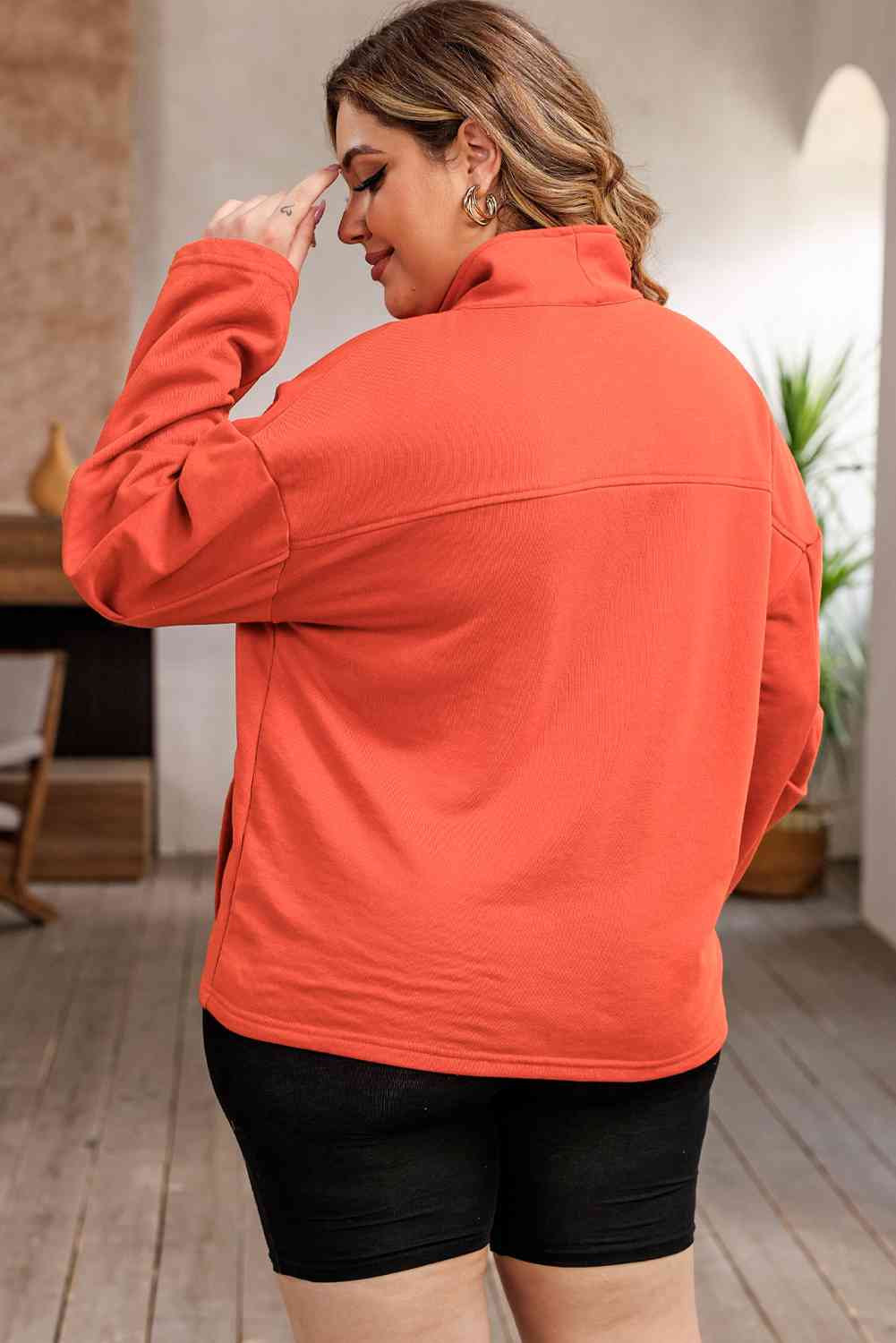 Plus Size Zip-Up Dropped Shoulder Sweatshirt