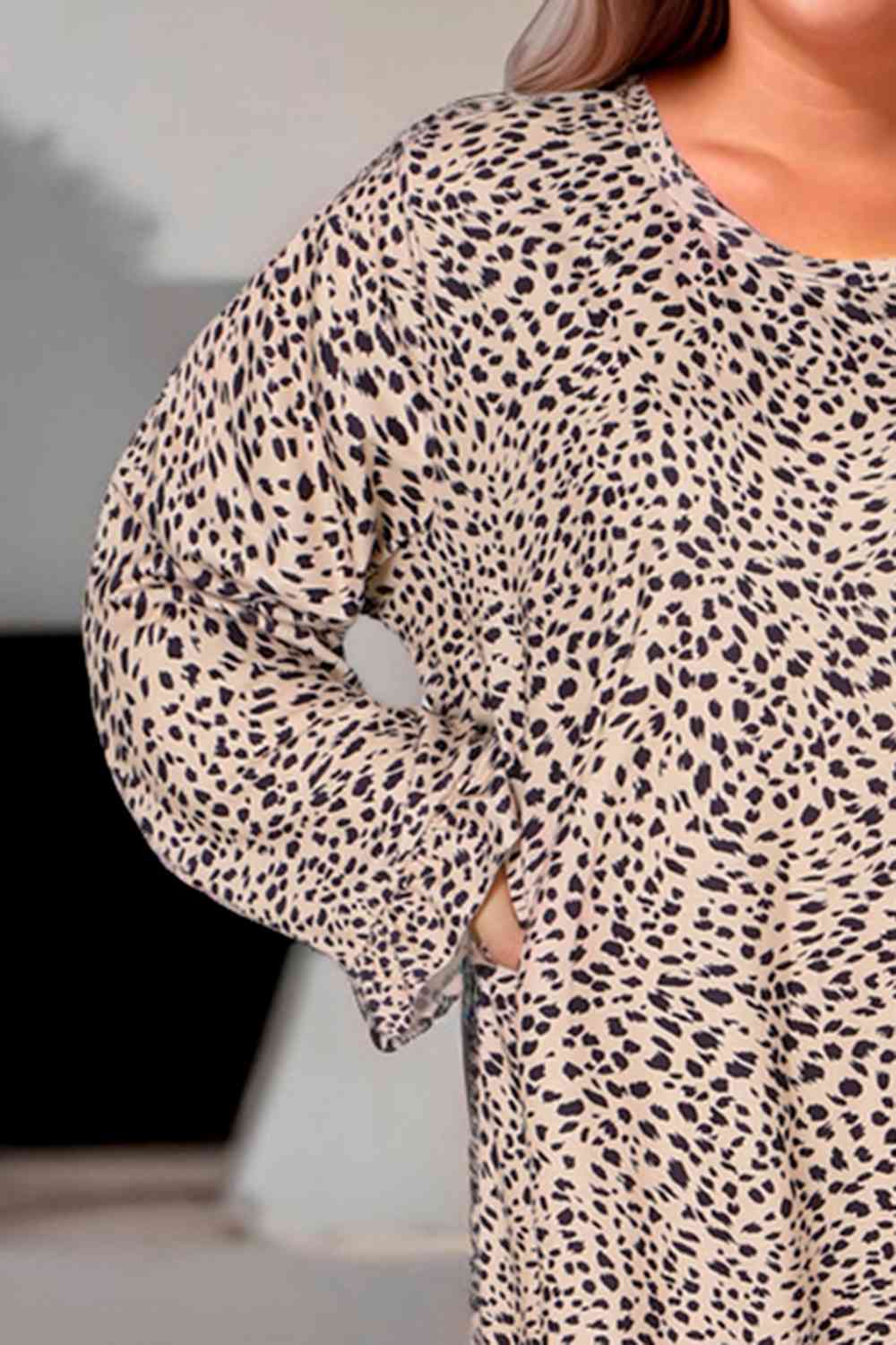 Plus Size Leopard Print Long Sleeve Mini Dress