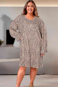 Plus Size Leopard Print Long Sleeve Mini Dress