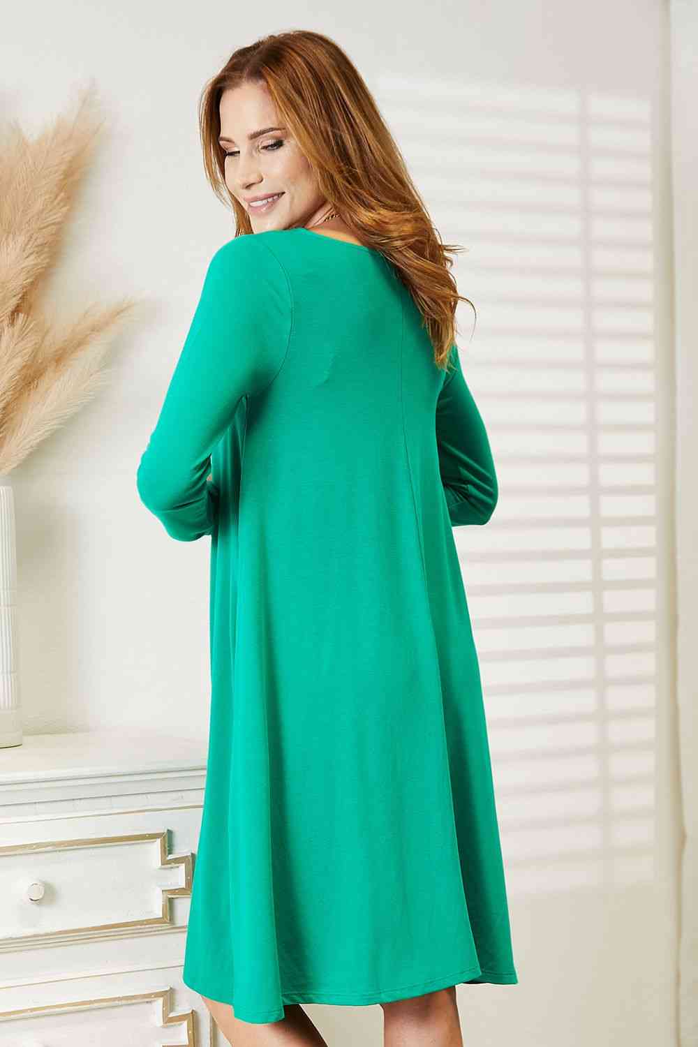 Plus Size Long Sleeve Flare Dress with Pockets